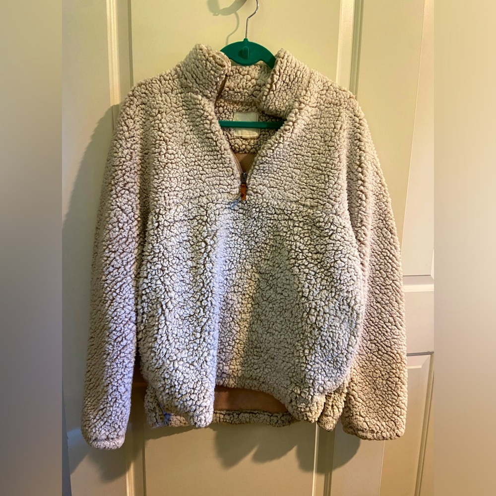 Thread & Supply Off-White Quarter Zip Sherpa, Women’s Size Large